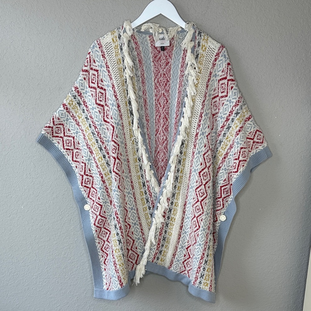 CAbi Women's Love Carol Siesta Poncho Cardigan Sweater Size M/L Boho Fringe 5001